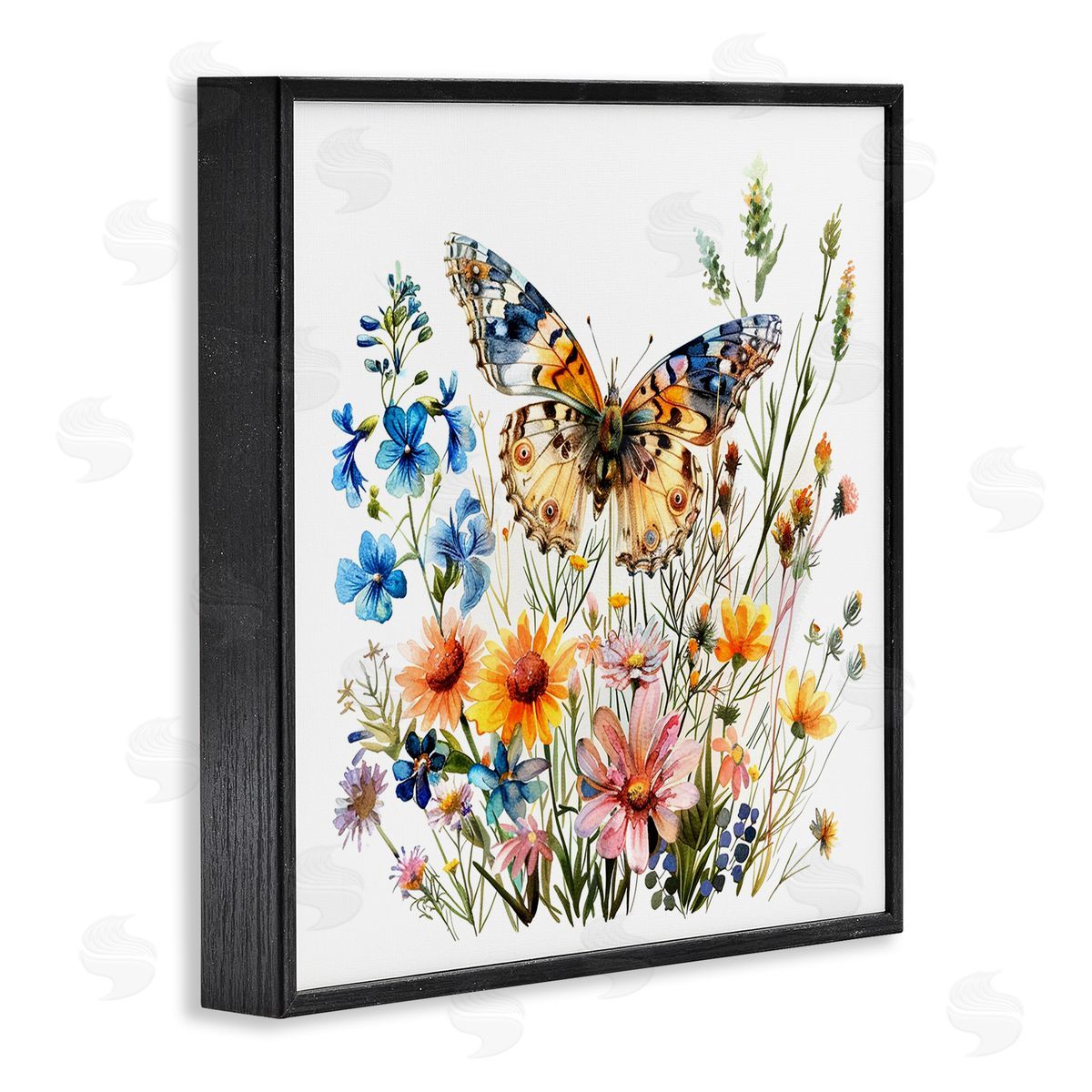 Spring Butterfly Garden Black Frame Print Wall Art, Home Decor by LSR Design Studio