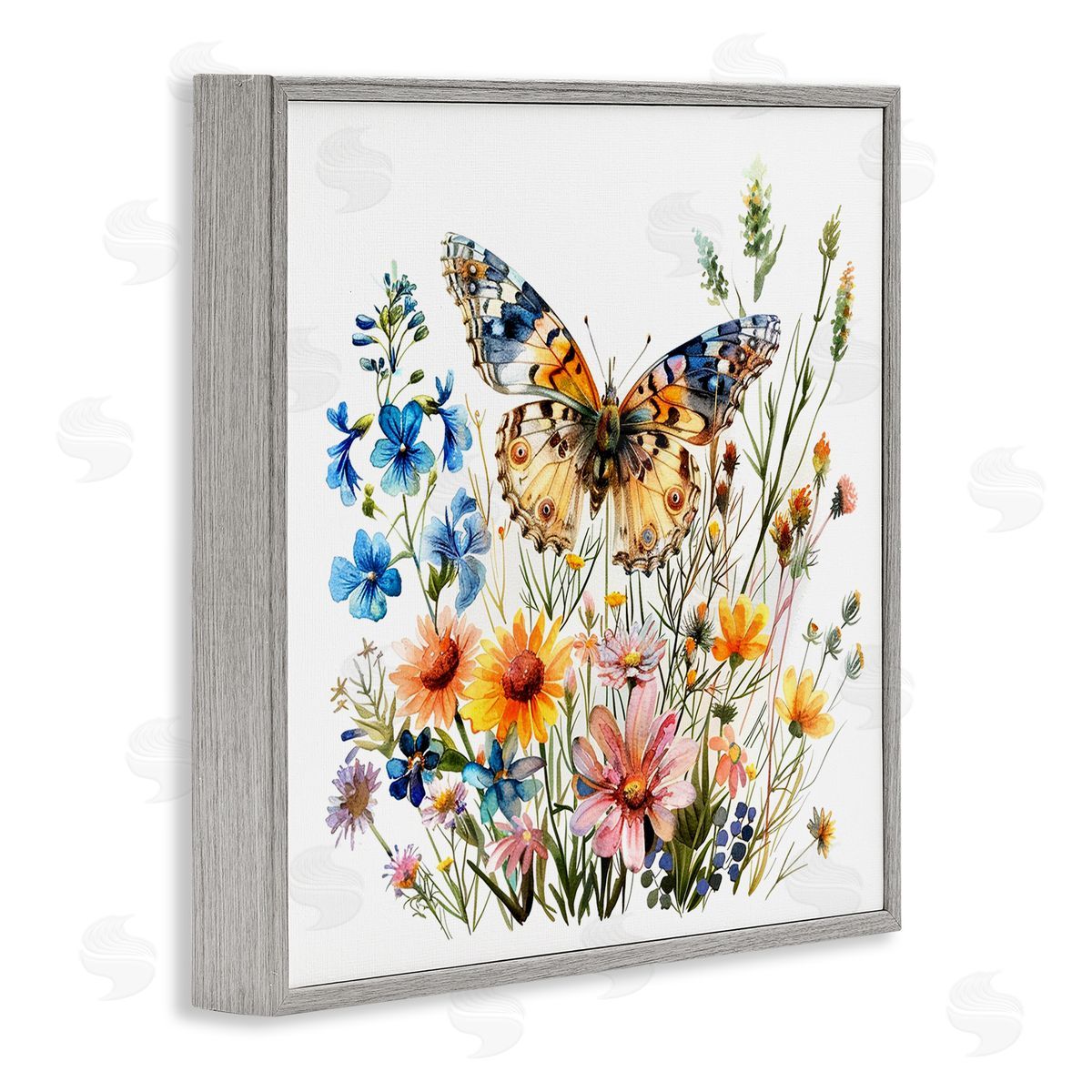 Spring Butterfly Garden Grey Frame Print Wall Art, Home Decor by LSR Design Studio