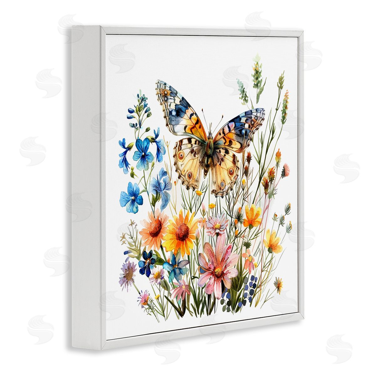 Spring Butterfly Garden White Frame Print Wall Art, Home Decor by LSR Design Studio