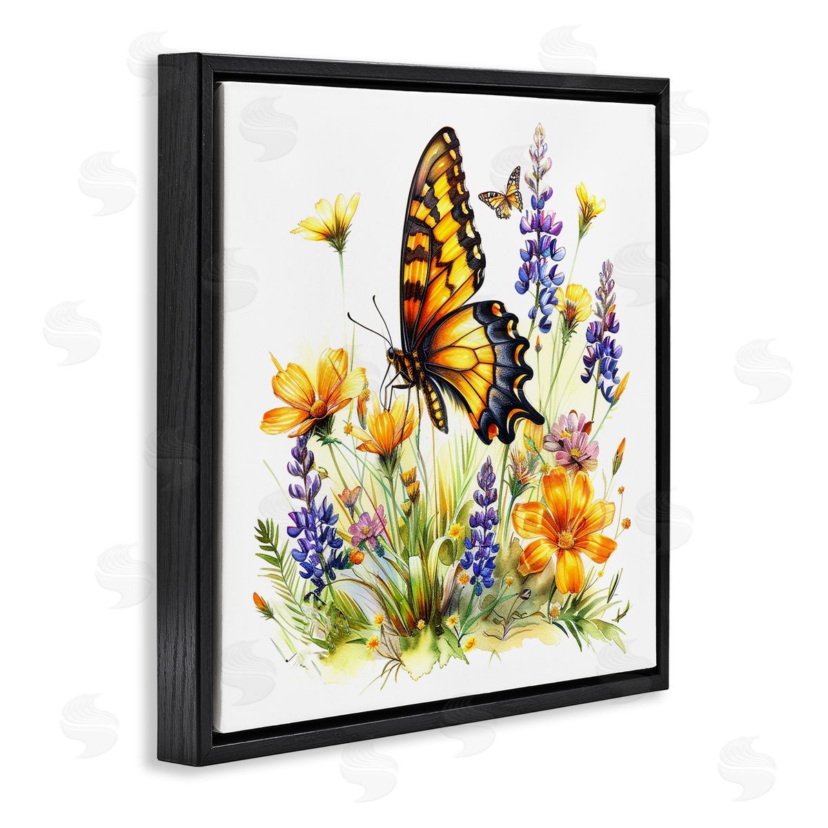 Butterfly Wings Garden Black Floating Frame Canvas Wall Art, Home Decor by LSR Design Studio