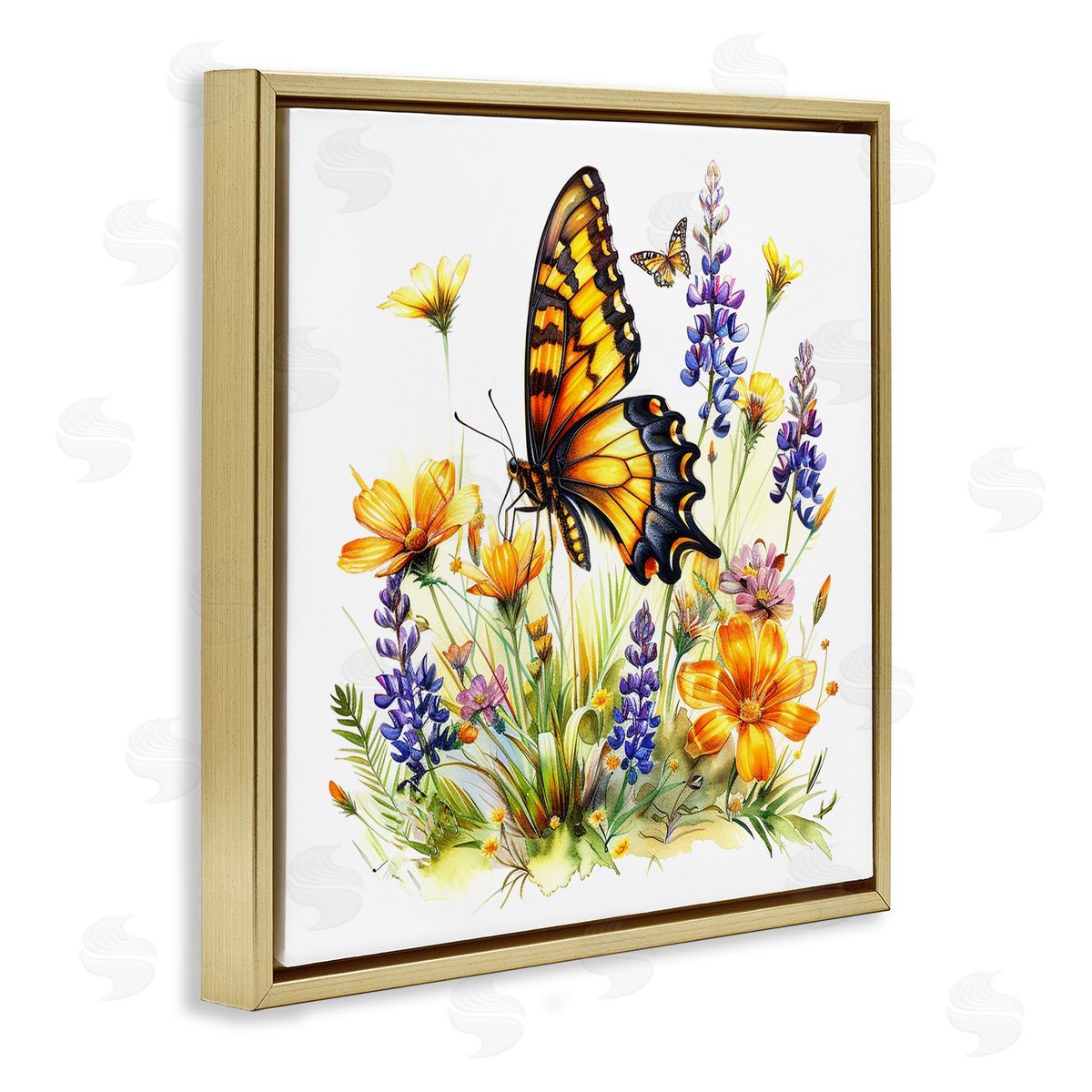 Butterfly Wings Garden Gold Floating Frame Canvas Wall Art, Home Decor by LSR Design Studio
