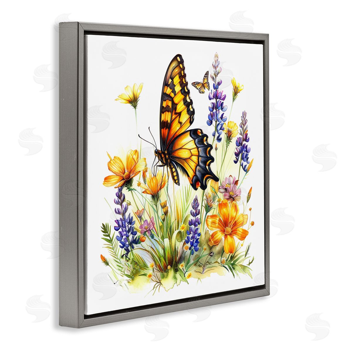 Butterfly Wings Garden Grey Floating Frame Canvas Wall Art, Home Decor by LSR Design Studio