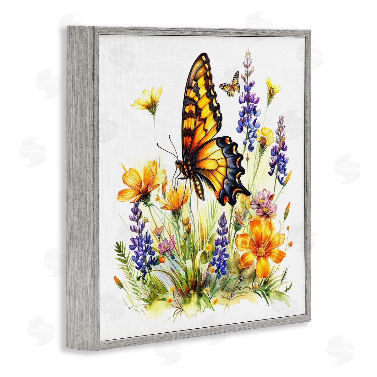 Butterfly Wings Garden Grey Frame Print Wall Art, Home Decor by LSR Design Studio