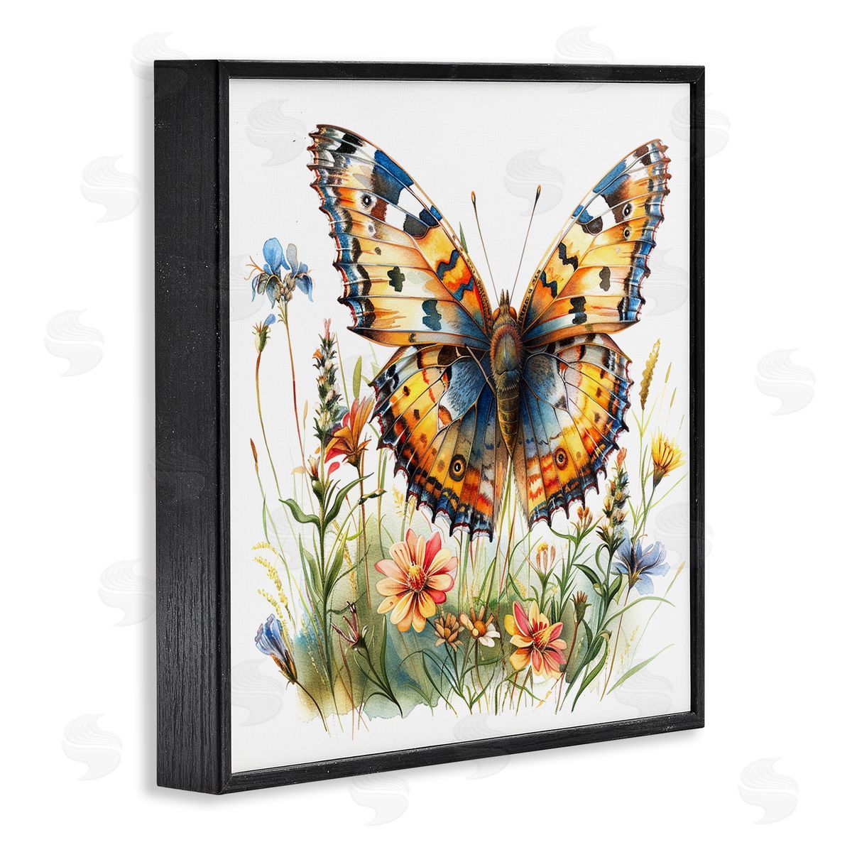 Summer Garden & Butterfly Black Frame Print Wall Art, Home Decor by LSR Design Studio
