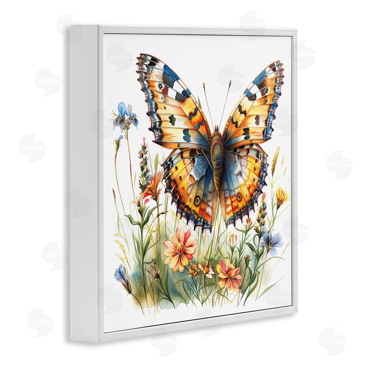 Summer Garden & Butterfly White Frame Print Wall Art, Home Decor by LSR Design Studio