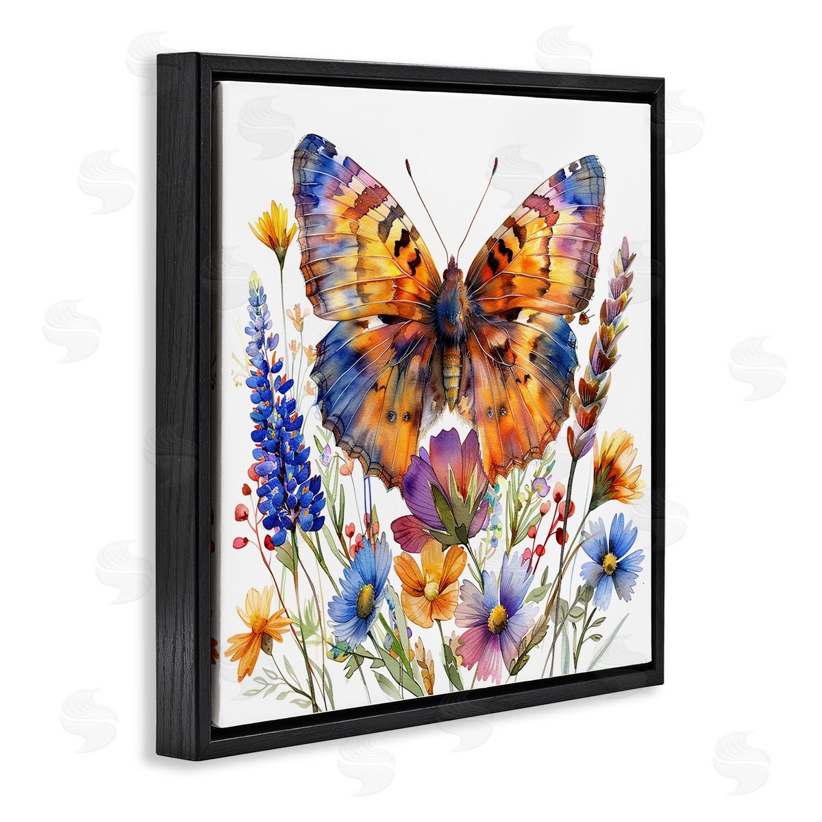 Orange & Blue Butterfly Black Floating Frame Canvas Wall Art, Home Decor by LSR Design Studio