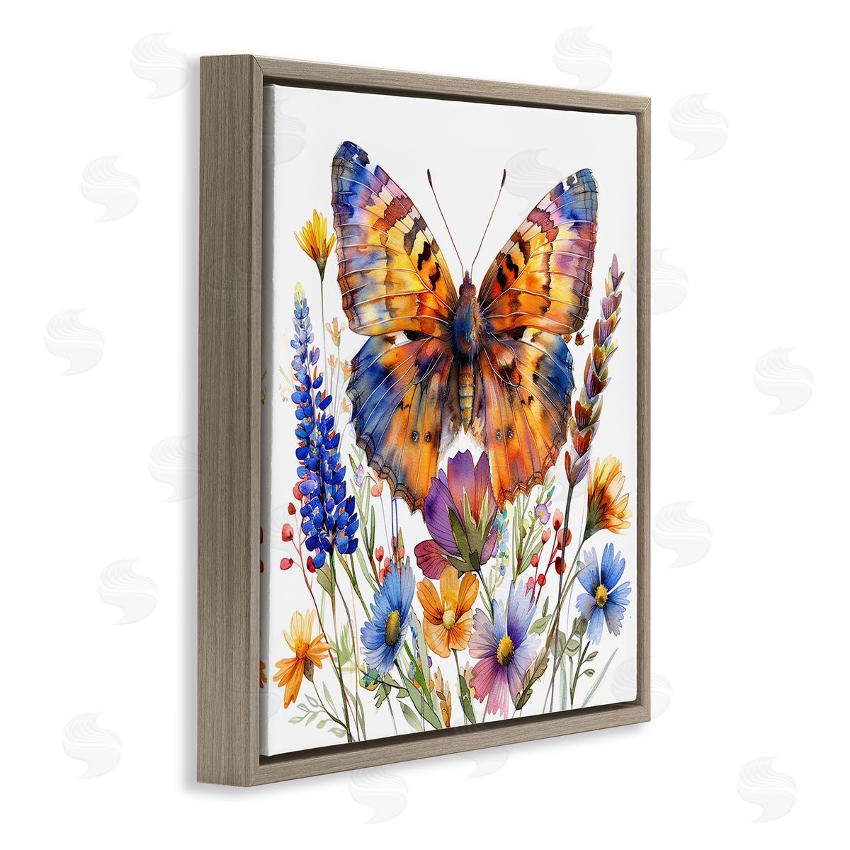 Orange & Blue Butterfly Brown Floating Frame Canvas Wall Art, Home Decor by LSR Design Studio