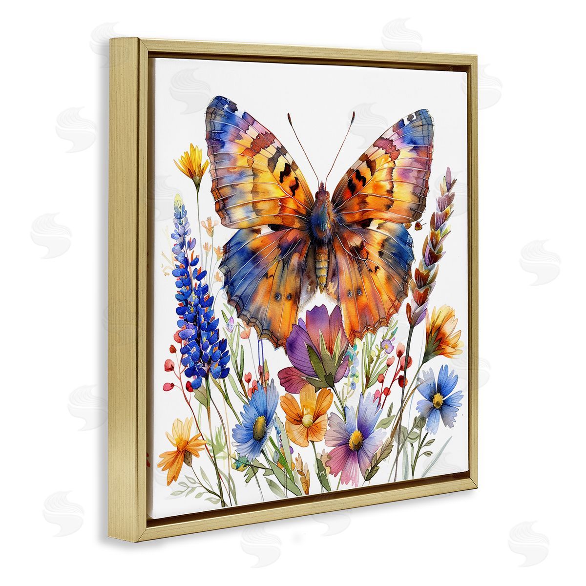 Orange & Blue Butterfly Gold Floating Frame Canvas Wall Art, Home Decor by LSR Design Studio