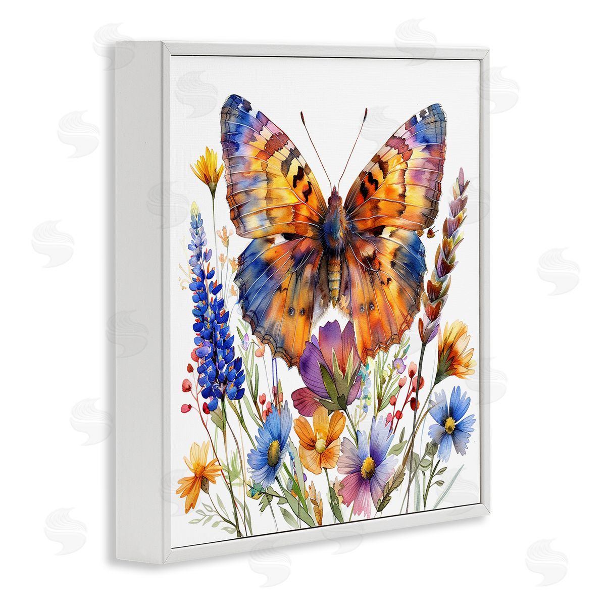 Orange & Blue Butterfly White Frame Print Wall Art, Home Decor by LSR Design Studio