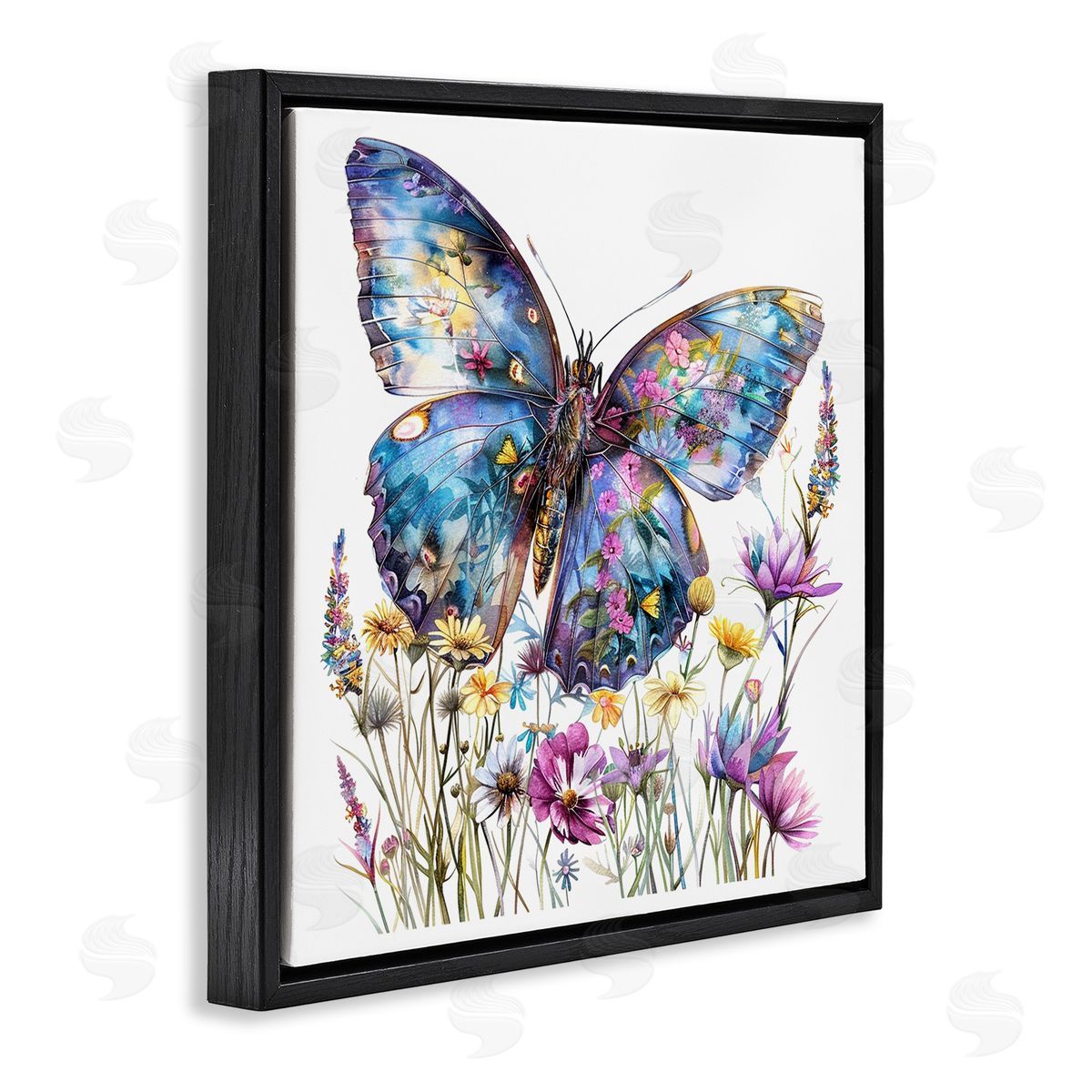 Spring Garden Butterfly Black Floating Frame Canvas Wall Art, Home Decor by LSR Design Studio