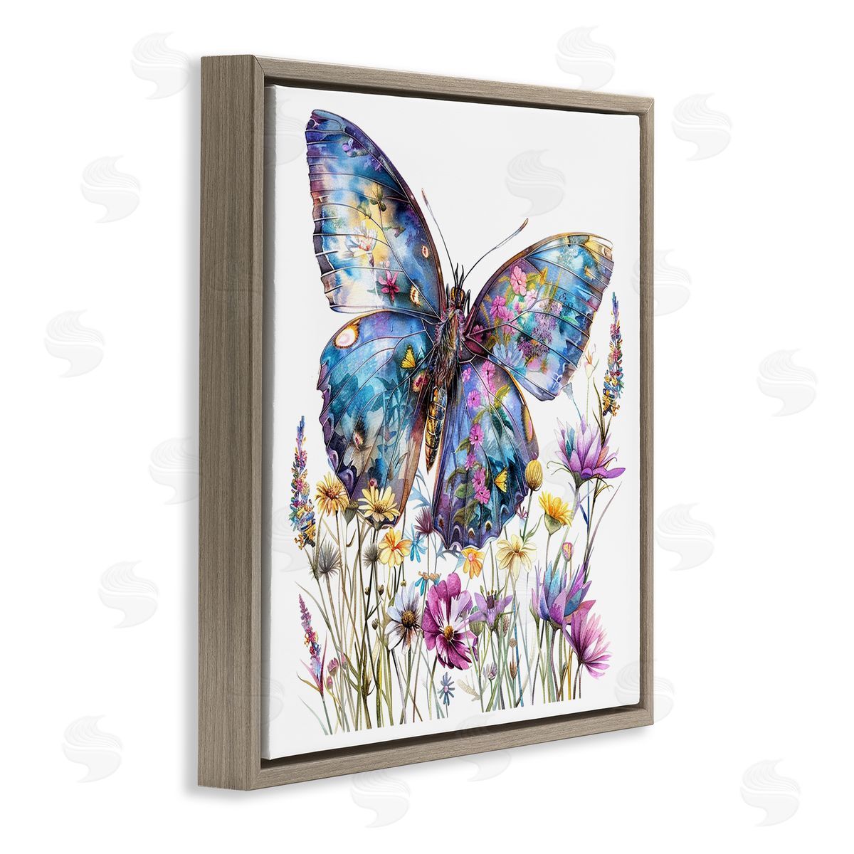 Spring Garden Butterfly Brown Floating Frame Canvas Wall Art, Home Decor by LSR Design Studio