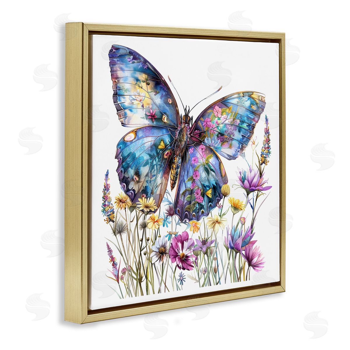 Spring Garden Butterfly Gold Floating Frame Canvas Wall Art, Home Decor by LSR Design Studio