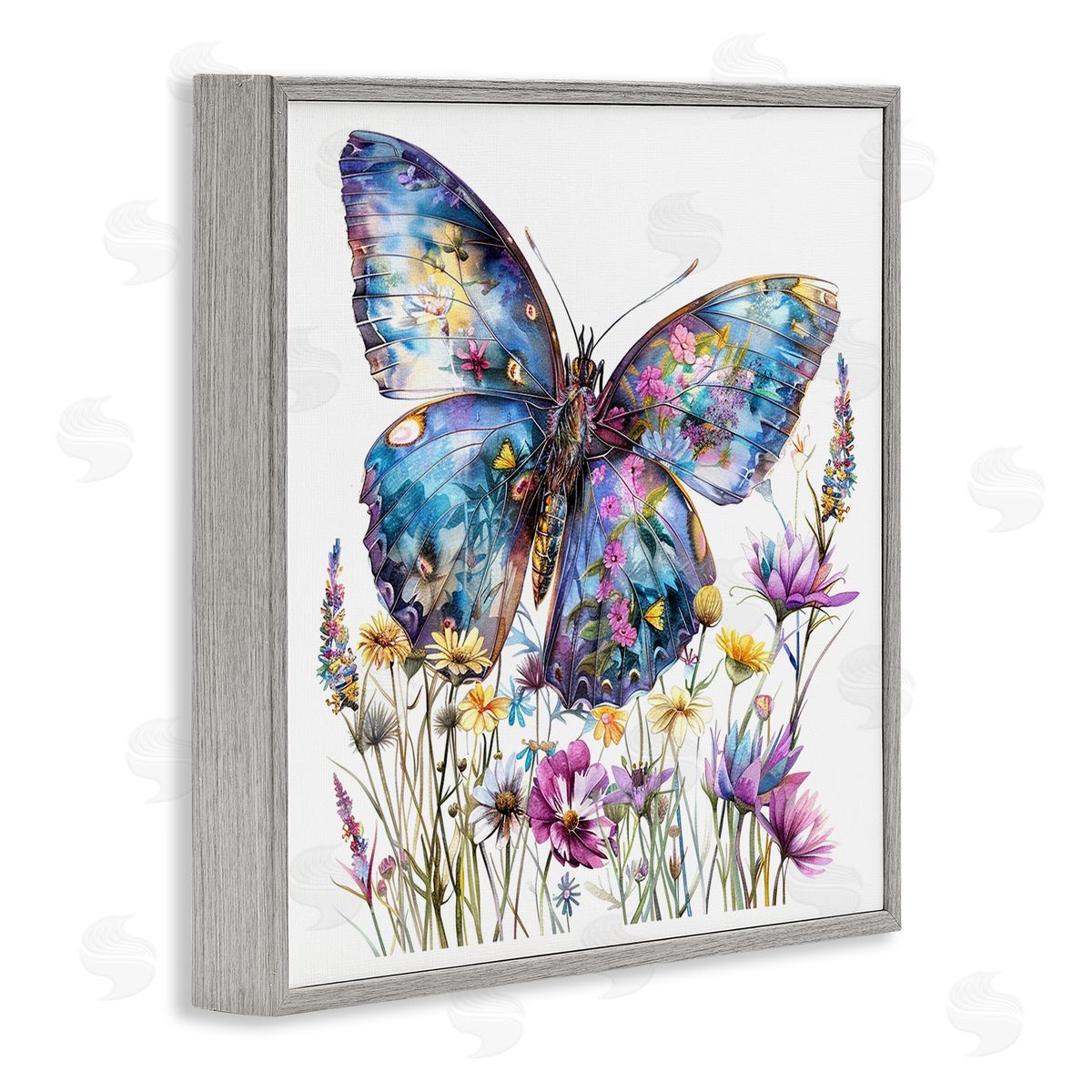 Spring Garden Butterfly Grey Frame Print Wall Art, Home Decor by LSR Design Studio