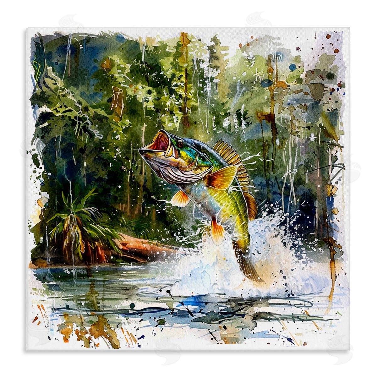 Jumping Bass Splash Canvas Wall Art, Home Decor by LSR Design Studio