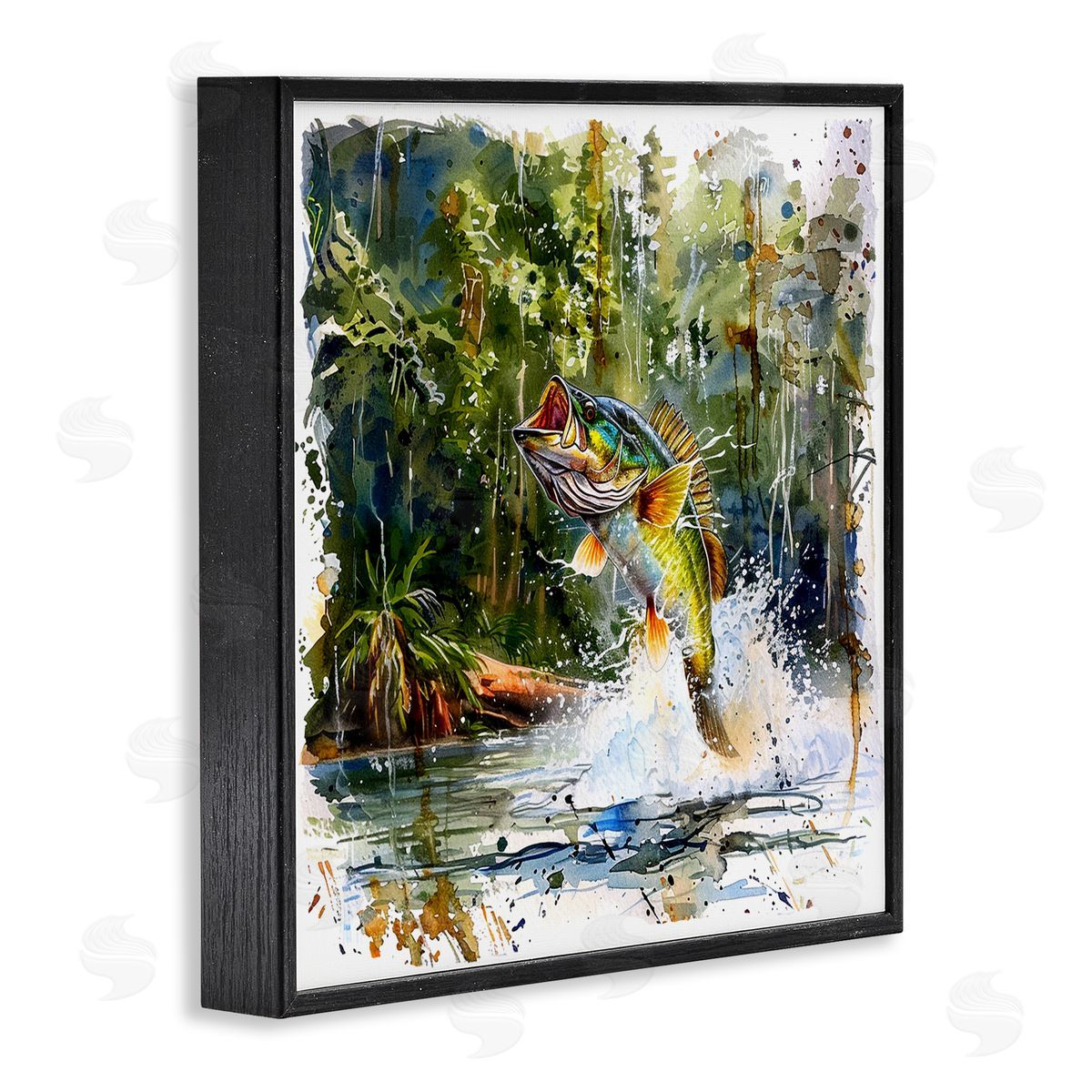 Jumping Bass Splash Black Frame Print Wall Art, Home Decor by LSR Design Studio