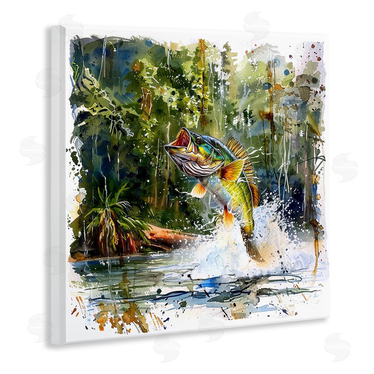Jumping Bass Splash Wood Plaque Wall Art, Home Decor by LSR Design Studio