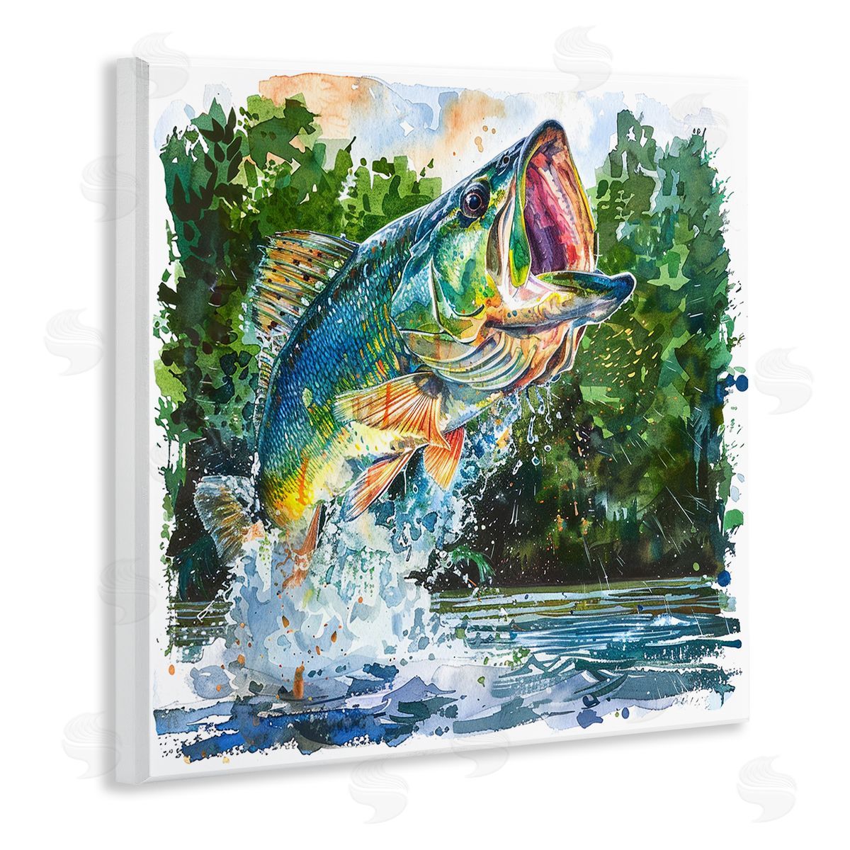 Splashing Bass Fish Wood Plaque Wall Art, Home Decor by LSR Design Studio