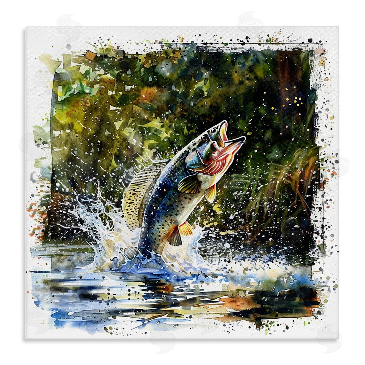 Splashing Lake Bass Canvas Wall Art, Home Decor by LSR Design Studio