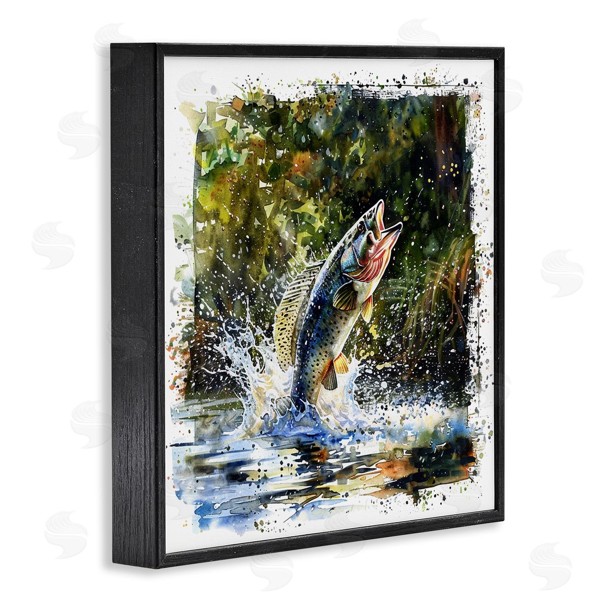 Splashing Lake Bass Black Frame Print Wall Art, Home Decor by LSR Design Studio