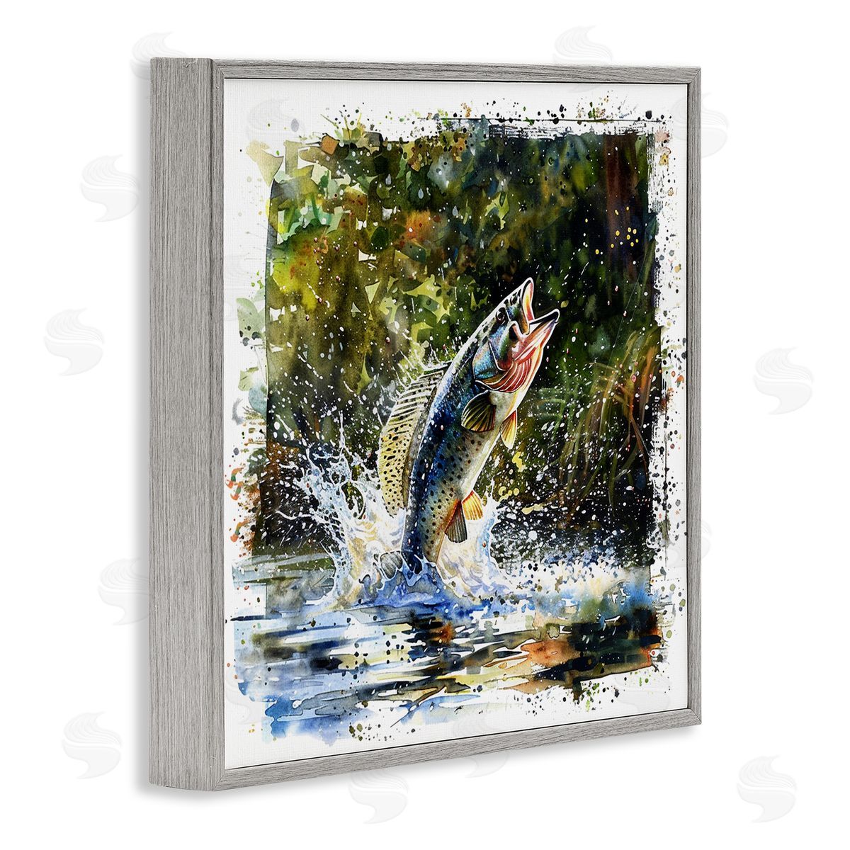 Splashing Lake Bass Grey Frame Print Wall Art, Home Decor by LSR Design Studio