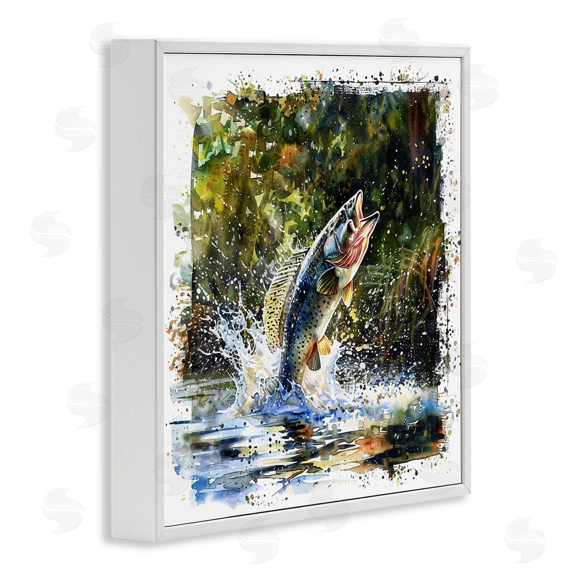 Splashing Lake Bass White Frame Print Wall Art, Home Decor by LSR Design Studio