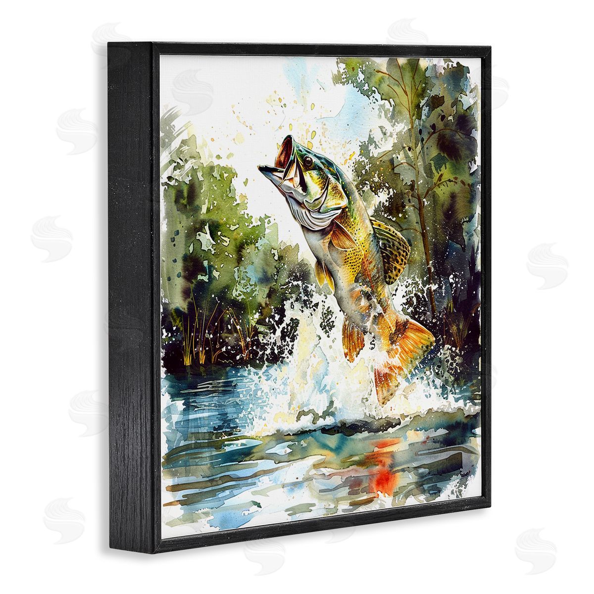 Fish Jumping Splash Black Frame Print Wall Art, Home Decor by LSR Design Studio