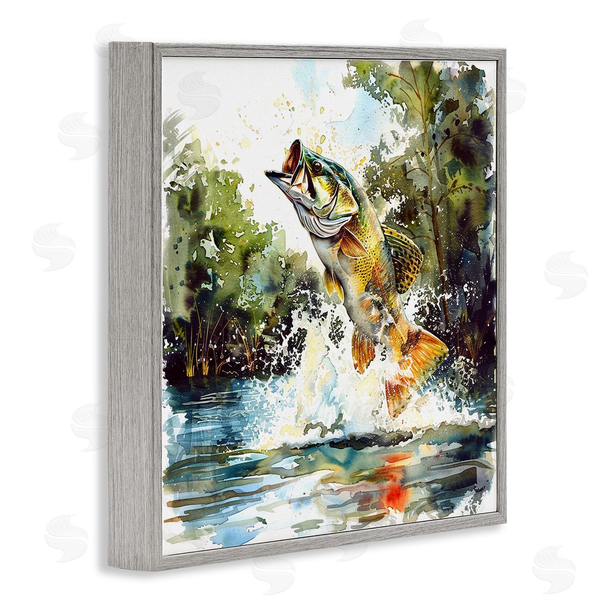 Fish Jumping Splash Grey Frame Print Wall Art, Home Decor by LSR Design Studio
