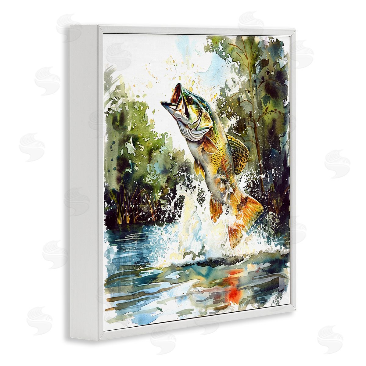 Fish Jumping Splash White Frame Print Wall Art, Home Decor by LSR Design Studio