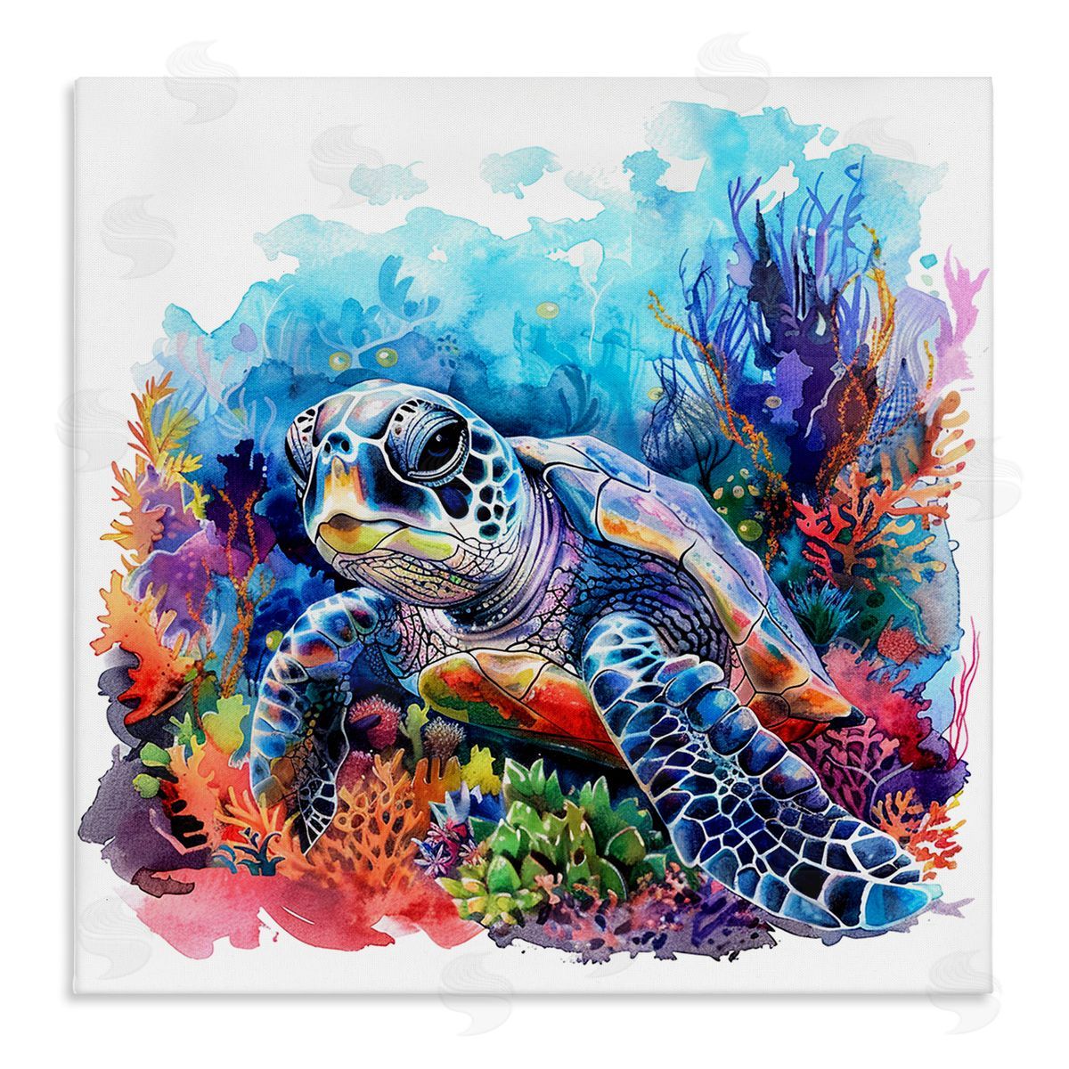 Undersea Turtle & Coral Canvas Wall Art, Home Decor by LSR Design Studio