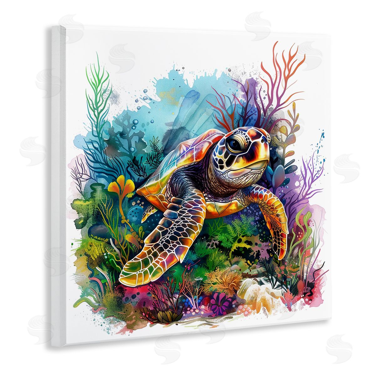Coral & Sea Life Turtle Wood Plaque Wall Art, Home Decor by LSR Design Studio