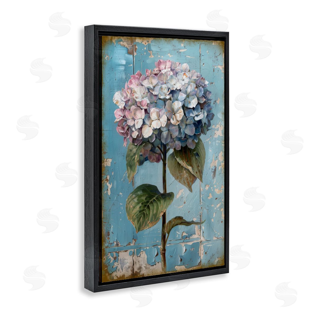 Hydrangea on Distressed Black Floating Frame Canvas Wall Art, Home Decor by LSR Design Studio