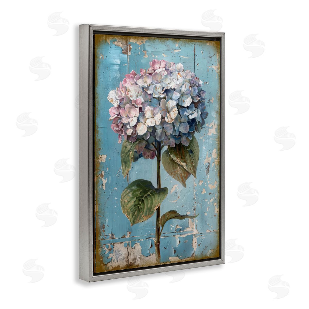 Hydrangea on Distressed Grey Floating Frame Canvas Wall Art, Home Decor by LSR Design Studio