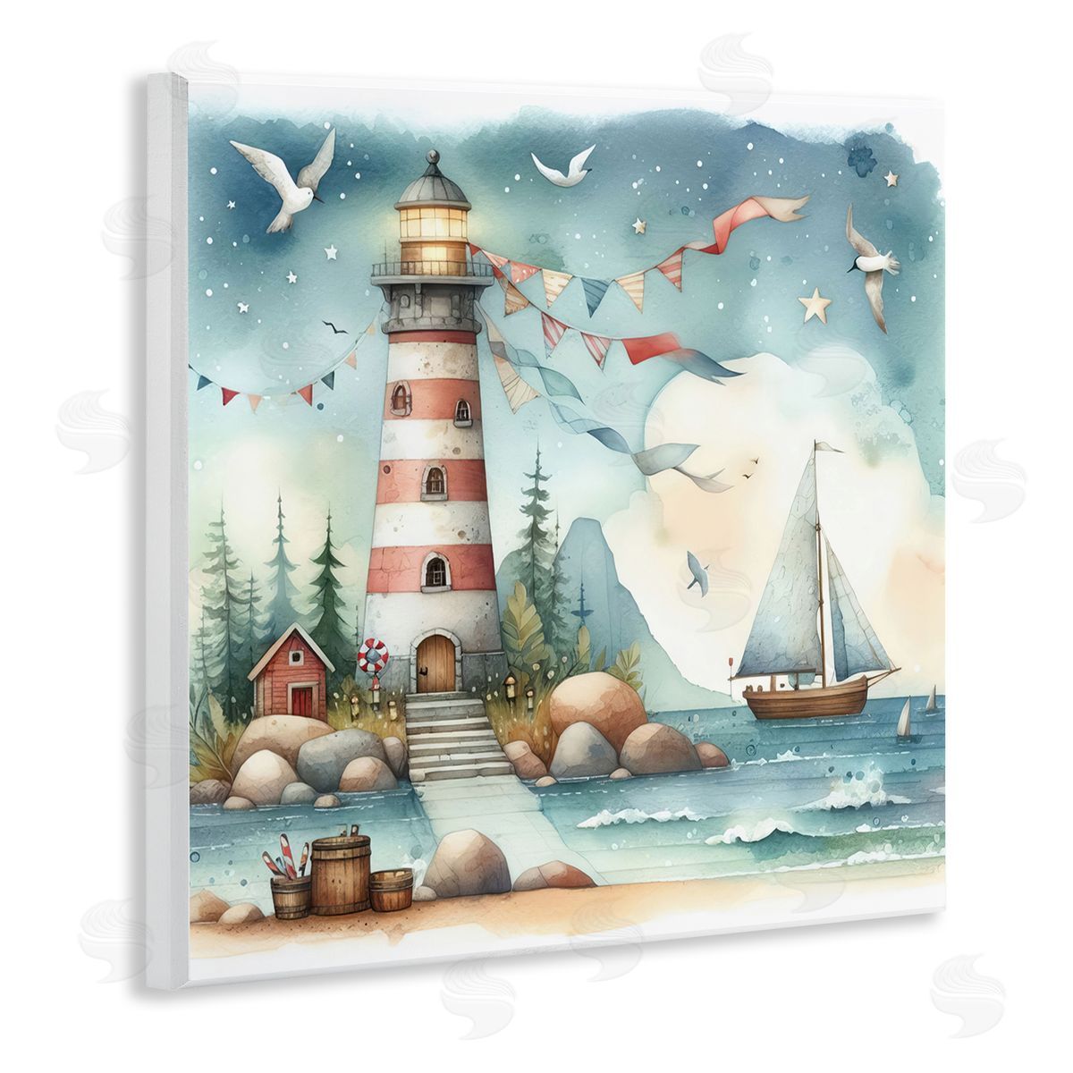 Whimsical Lighthouse & Birds Wood Plaque Wall Art, Home Decor by LSR Design Studio