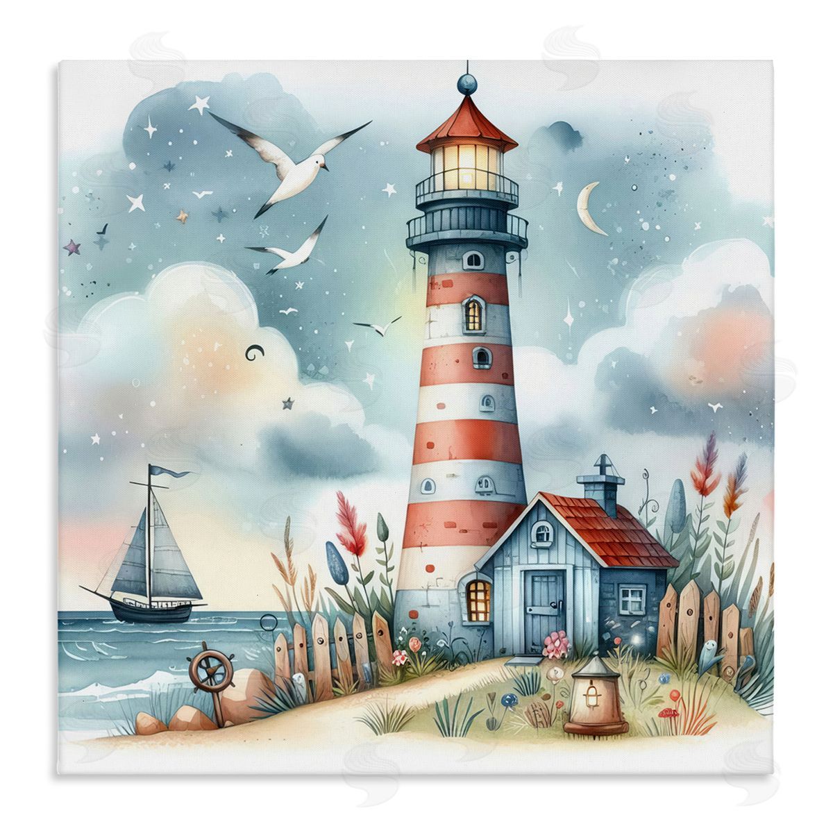 Fun Maritime Lighthouse Canvas Wall Art, Home Decor by LSR Design Studio