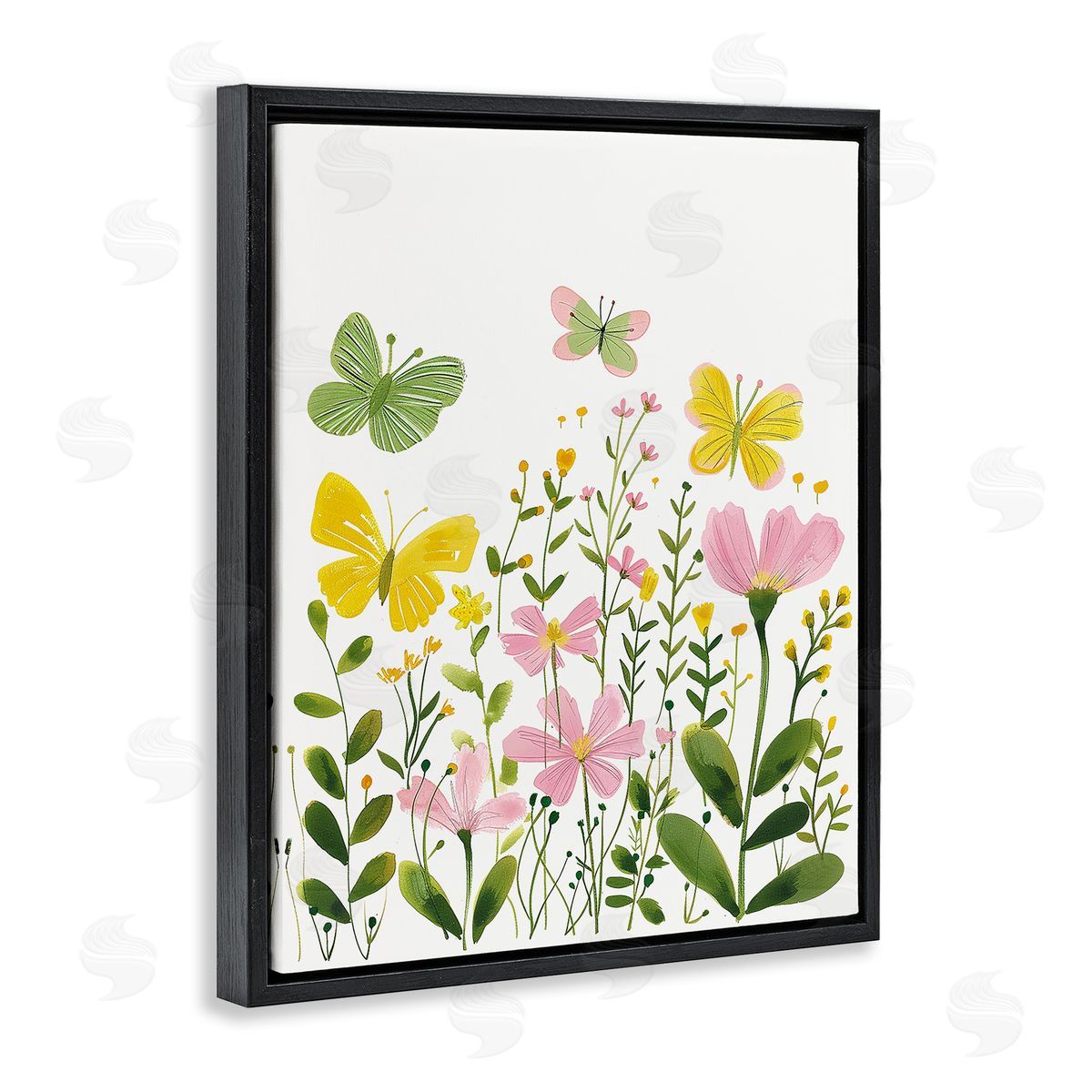 Whimsical Garden Butterflies Black Floating Frame Canvas Wall Art, Home Decor by LSR Design Studio