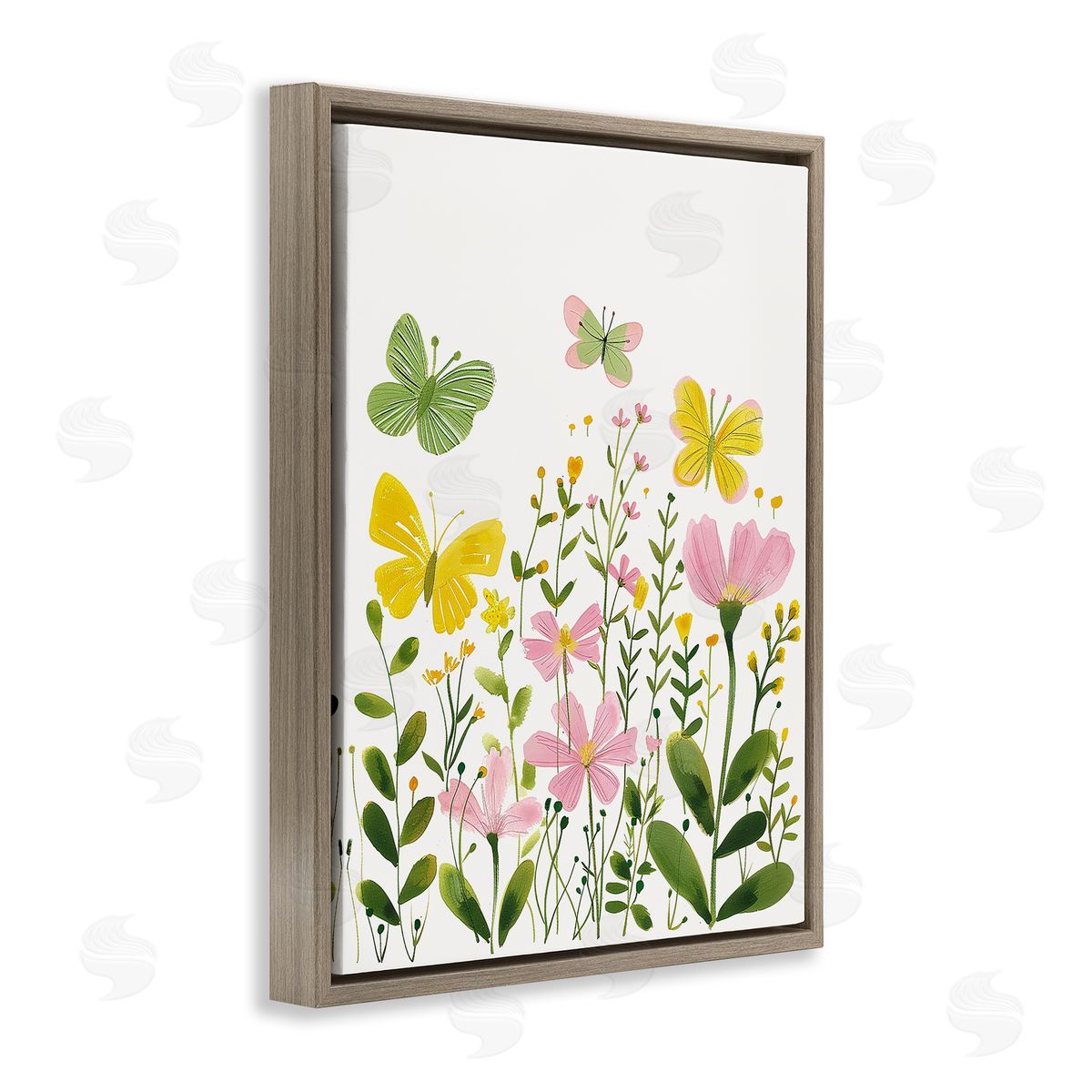 Whimsical Garden Butterflies Brown Floating Frame Canvas Wall Art, Home Decor by LSR Design Studio