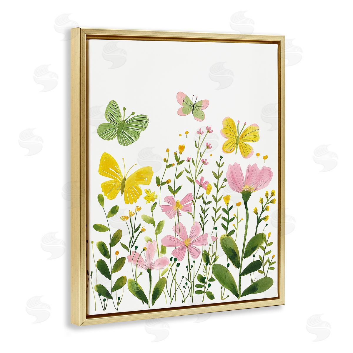 Whimsical Garden Butterflies Gold Floating Frame Canvas Wall Art, Home Decor by LSR Design Studio