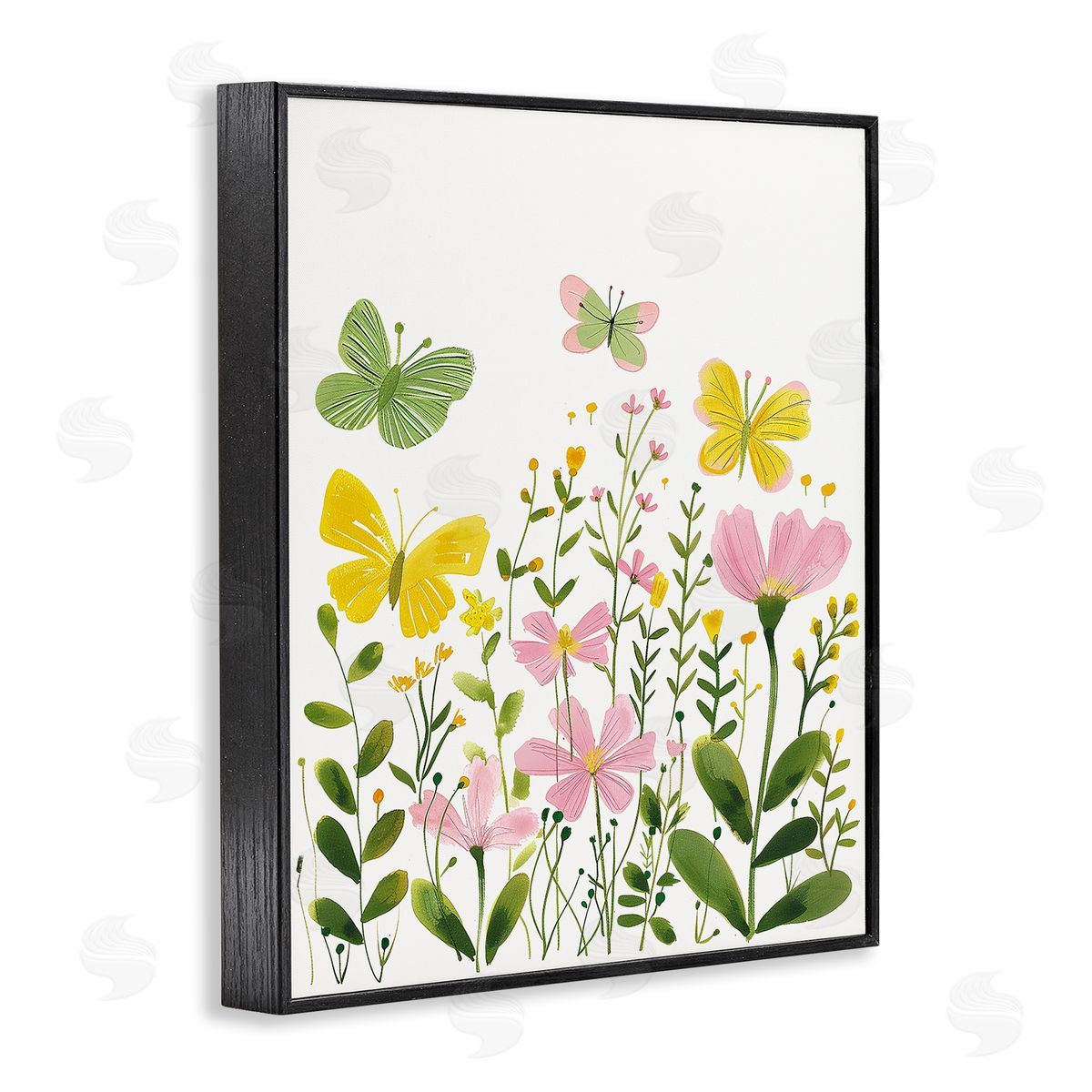 Whimsical Garden Butterflies Black Frame Print Wall Art, Home Decor by LSR Design Studio