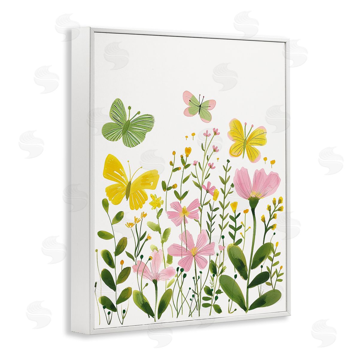 Whimsical Garden Butterflies White Frame Print Wall Art, Home Decor by LSR Design Studio