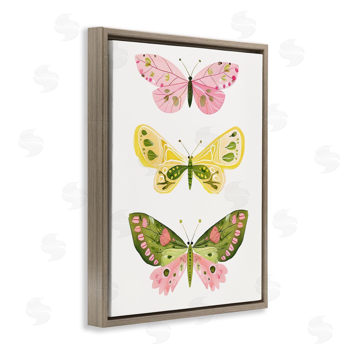 Pastel Butterfly Trio Brown Floating Frame Canvas Wall Art, Home Decor by LSR Design Studio