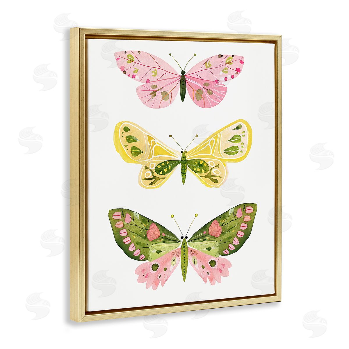 Pastel Butterfly Trio Gold Floating Frame Canvas Wall Art, Home Decor by LSR Design Studio