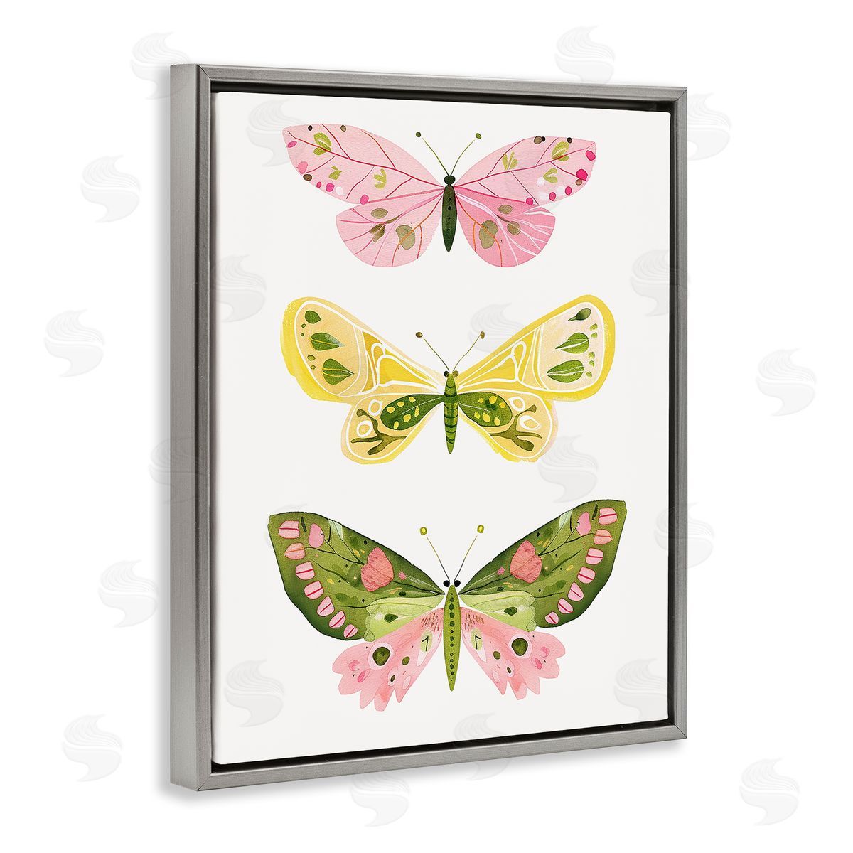 Pastel Butterfly Trio Grey Floating Frame Canvas Wall Art, Home Decor by LSR Design Studio