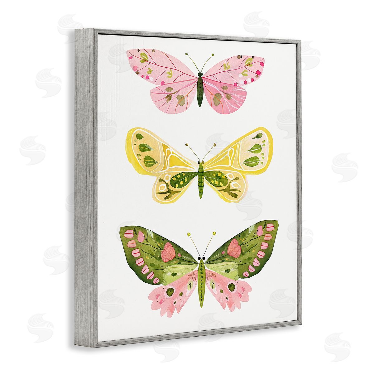 Pastel Butterfly Trio Grey Frame Print Wall Art, Home Decor by LSR Design Studio