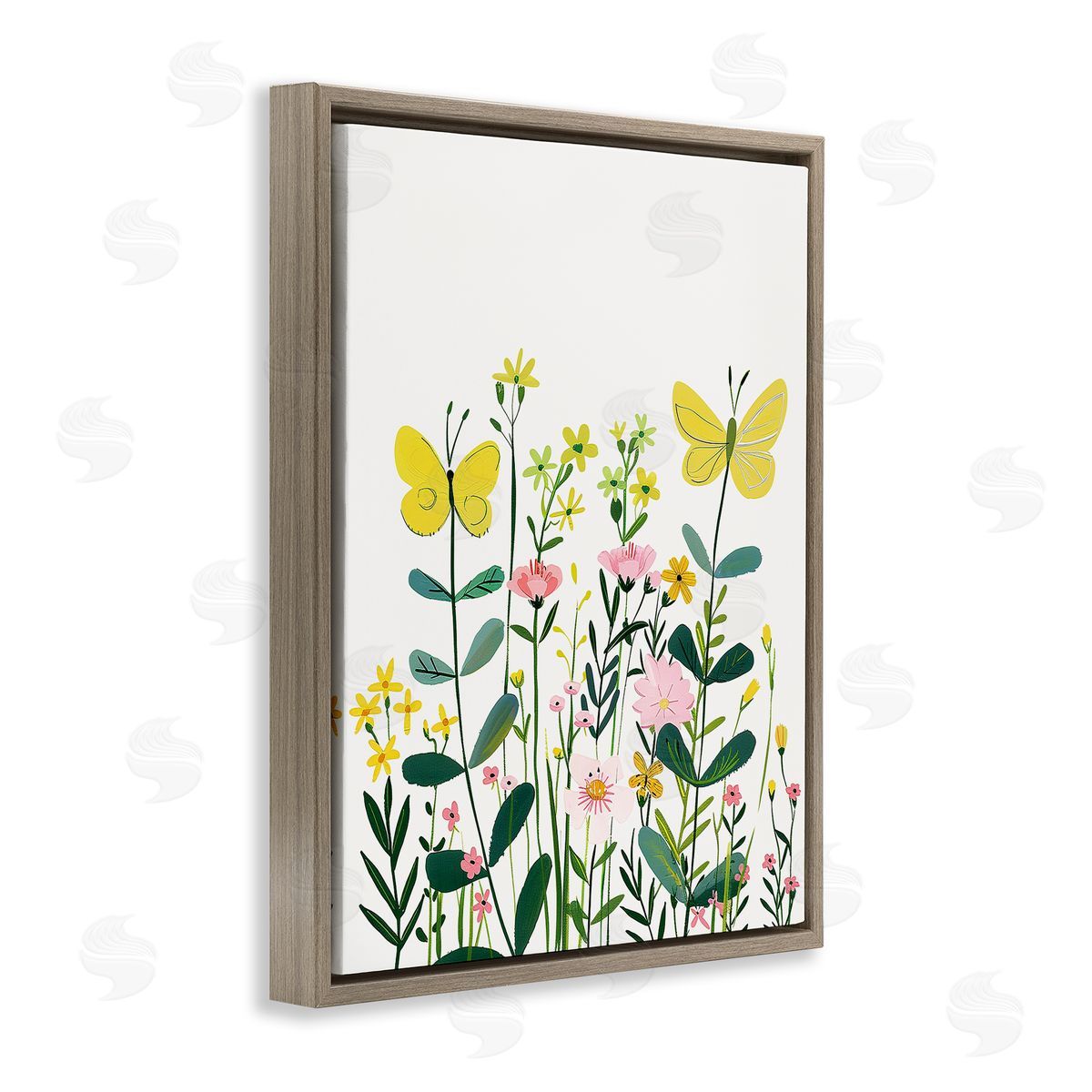 Blooming Garden Butterflies Brown Floating Frame Canvas Wall Art, Home Decor by LSR Design Studio