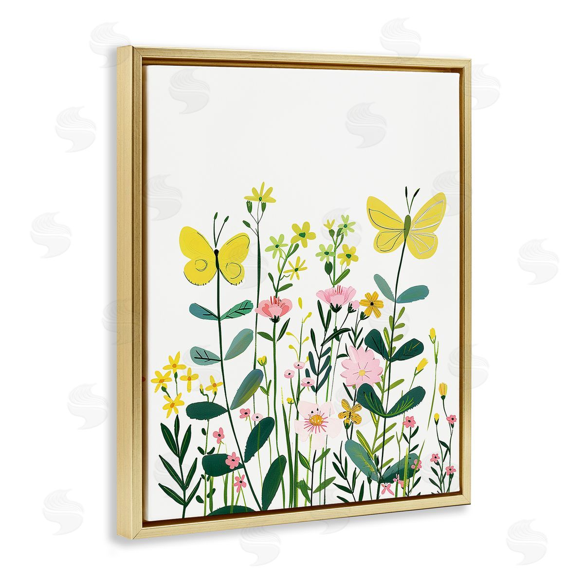 Blooming Garden Butterflies Gold Floating Frame Canvas Wall Art, Home Decor by LSR Design Studio