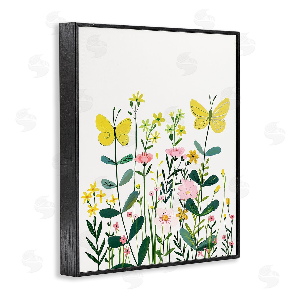 Blooming Garden Butterflies Black Frame Print Wall Art, Home Decor by LSR Design Studio