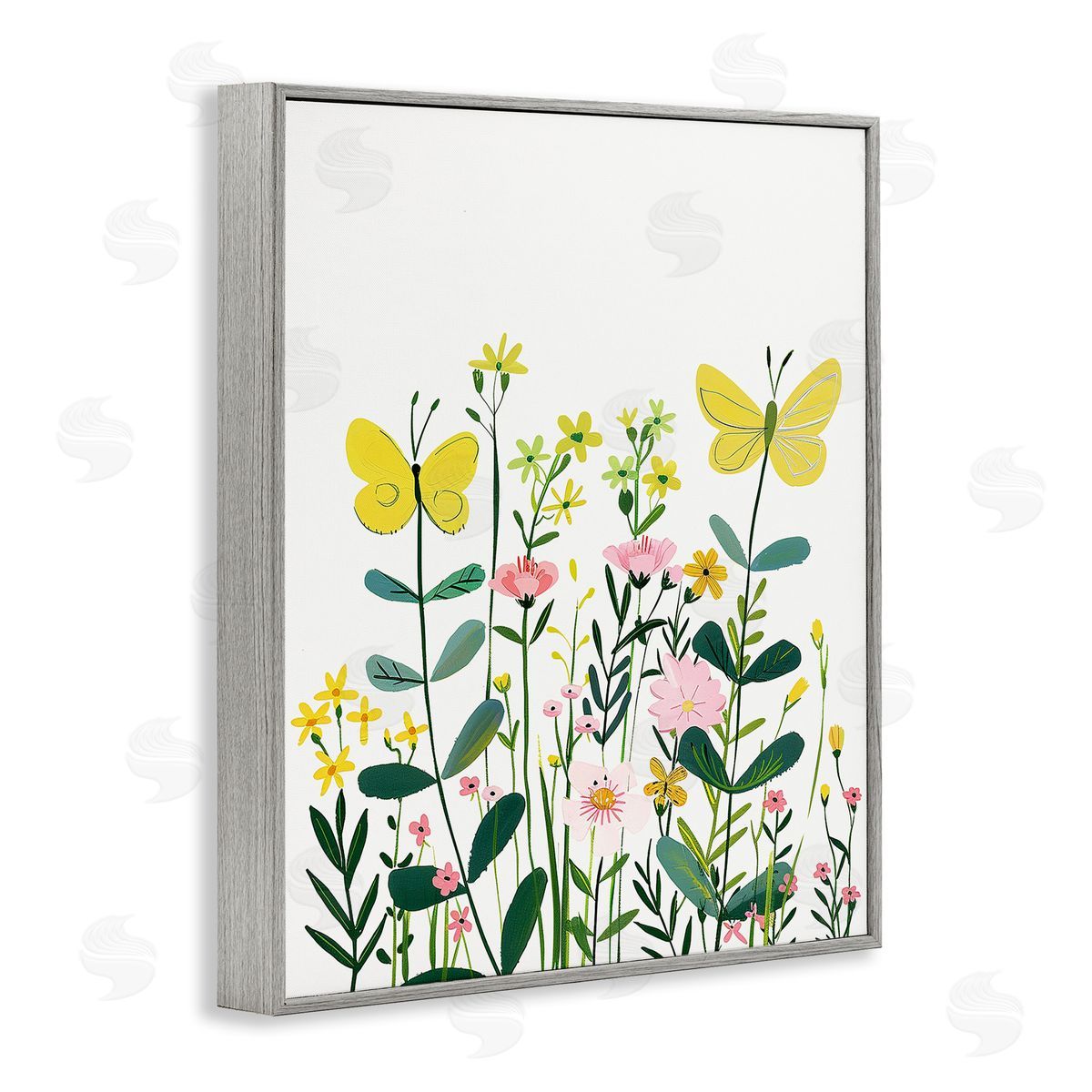 Blooming Garden Butterflies Grey Frame Print Wall Art, Home Decor by LSR Design Studio