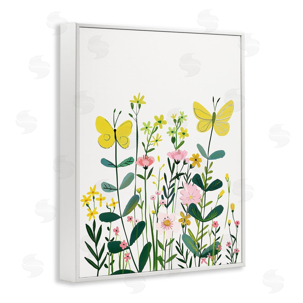 Blooming Garden Butterflies White Frame Print Wall Art, Home Decor by LSR Design Studio
