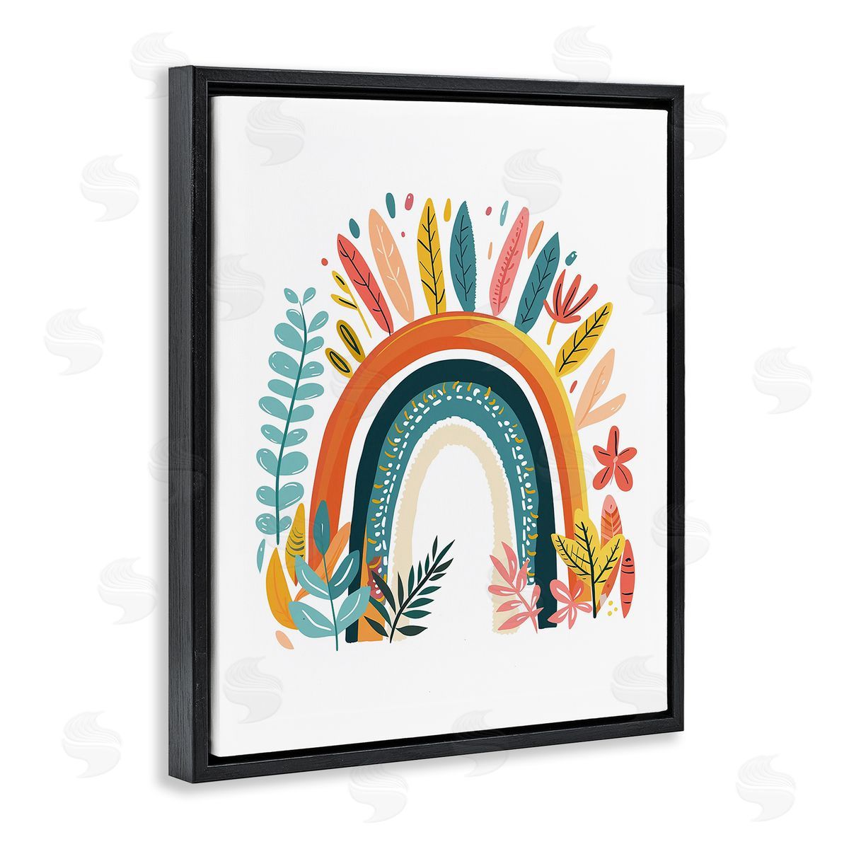 Boho Rainbow Blooms Black Floating Frame Canvas Wall Art, Home Decor by LSR Design Studio