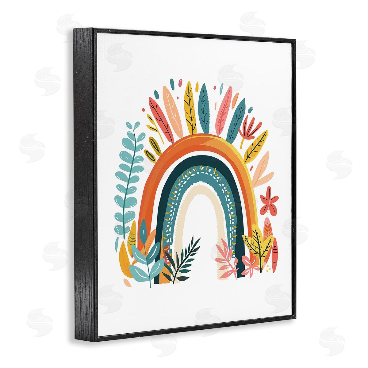 Boho Rainbow Blooms Black Frame Print Wall Art, Home Decor by LSR Design Studio